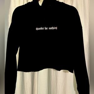 Caught feelings cropped hoodie black “ thanks for nothing “ graphic small